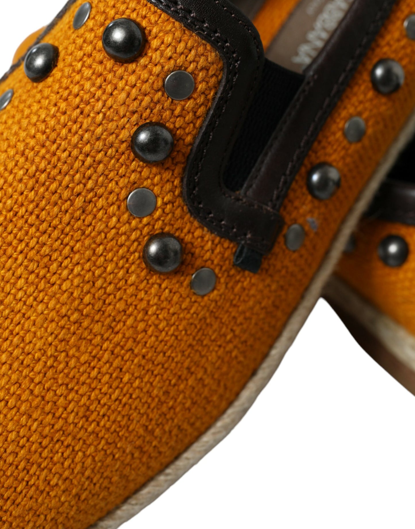 Dolce &amp; Gabbana Orange Linen Leather Studded Loafers Shoes
