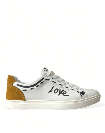 Dolce & Gabbana White Leather LOVE Milano Men Sneakers Shoes by Dolce & Gabbana
