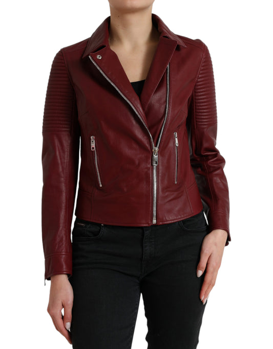 Veste motard en cuir bordeaux Dolce &amp; Gabbana