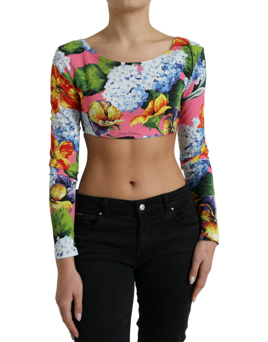Dolce & Gabbana Multicolor Floral Long Sleeves Cropped Top by Dolce & Gabbana