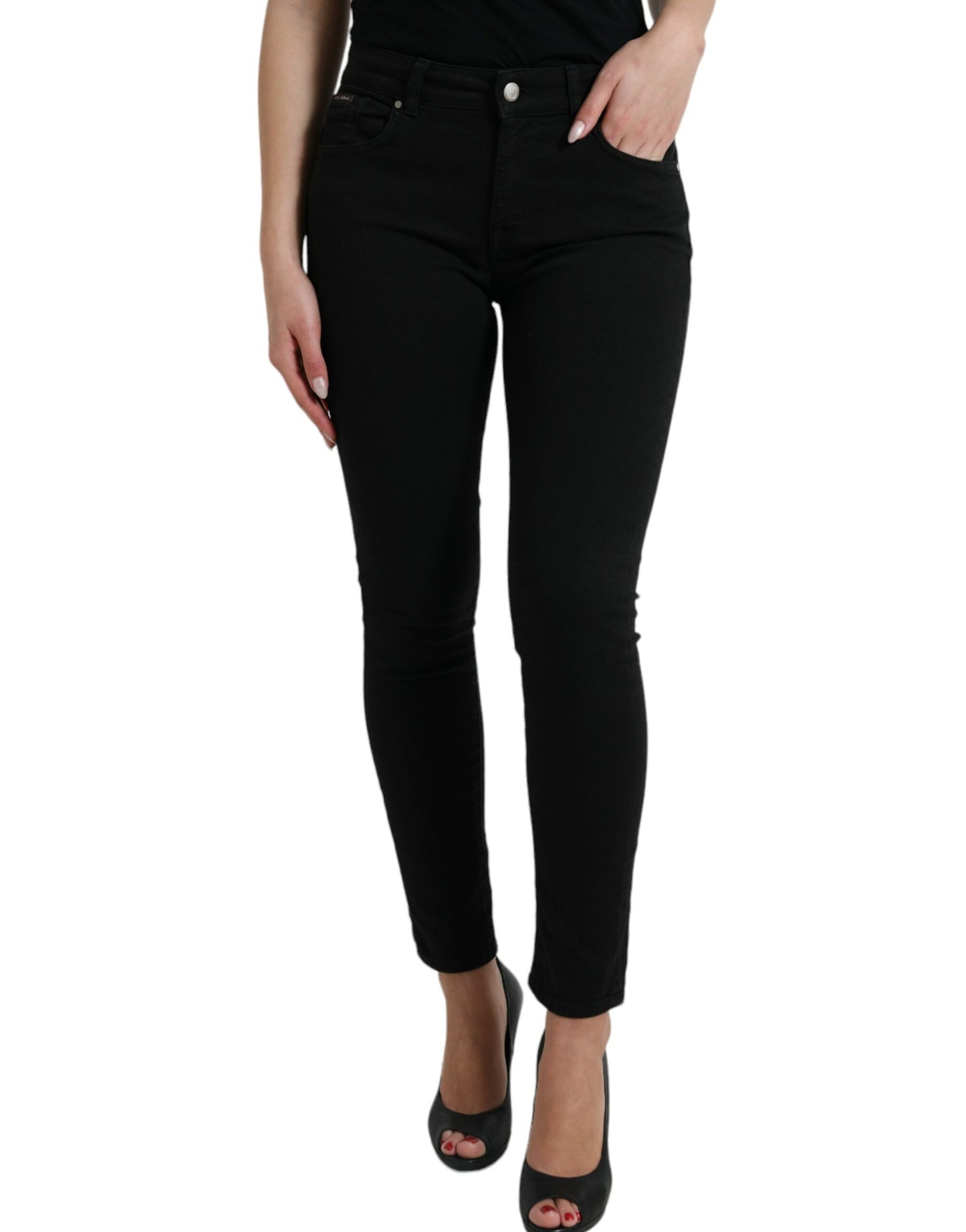 Dolce & Gabbana Black Cotton Mid Waist Skinny Denim Jeans by Dolce & Gabbana