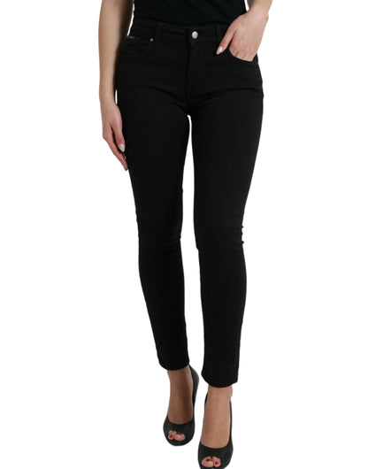 Dolce & Gabbana Black Cotton Mid Waist Skinny Denim Jeans by Dolce & Gabbana