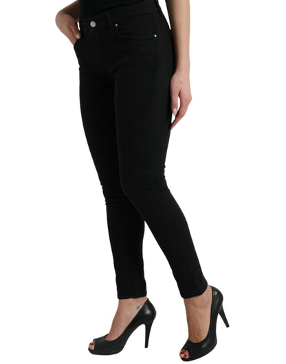 Dolce & Gabbana Black Cotton Mid Waist Skinny Denim Jeans by Dolce & Gabbana