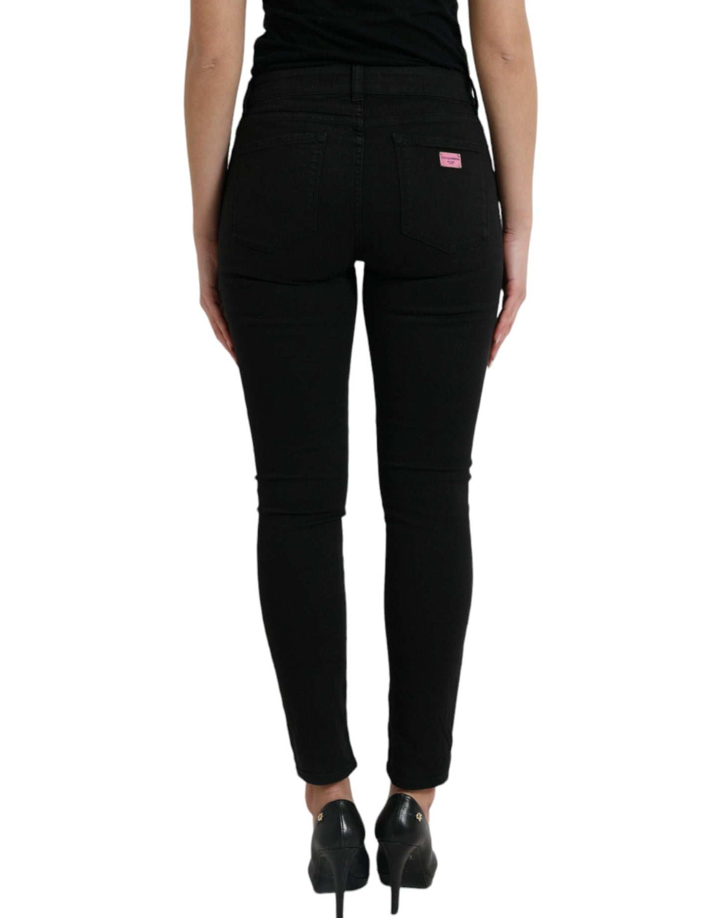 Dolce & Gabbana Black Cotton Mid Waist Skinny Denim Jeans by Dolce & Gabbana