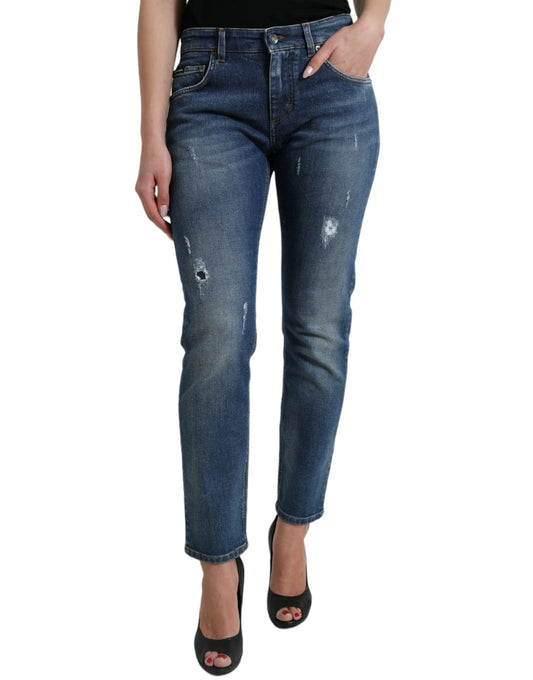 Dolce & Gabbana Blue BOYFRIEND Mid Waist Cotton Denim Jeans by Dolce & Gabbana