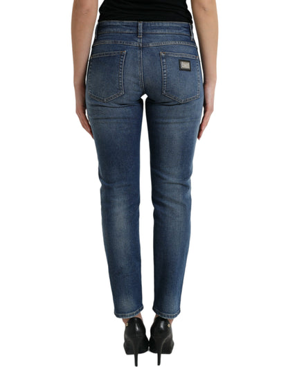 Dolce & Gabbana Blue BOYFRIEND Mid Waist Cotton Denim Jeans by Dolce & Gabbana