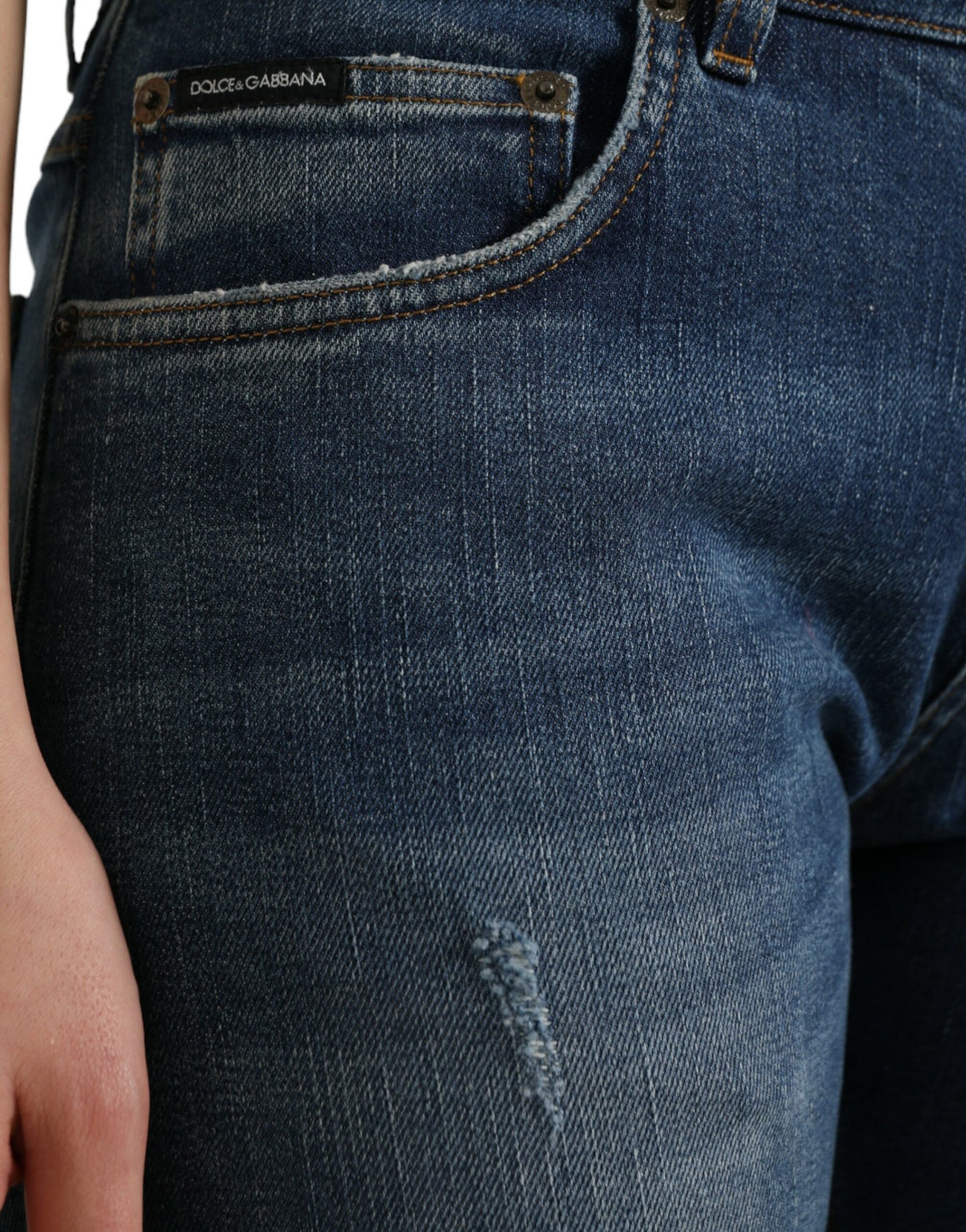 Dolce & Gabbana Blue BOYFRIEND Mid Waist Cotton Denim Jeans by Dolce & Gabbana