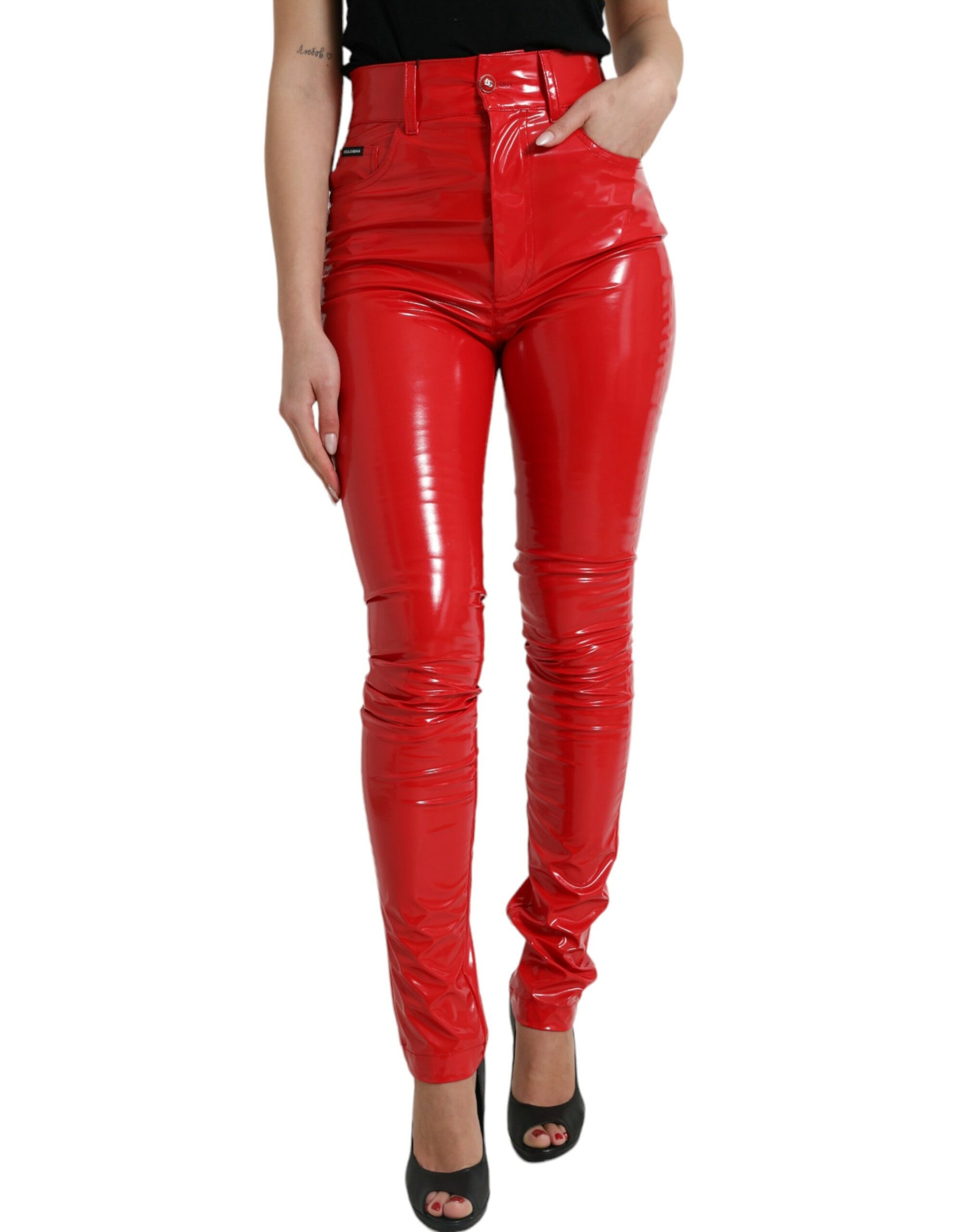 Dolce & Gabbana Shiny Red High Waist Skinny Pants by Dolce & Gabbana