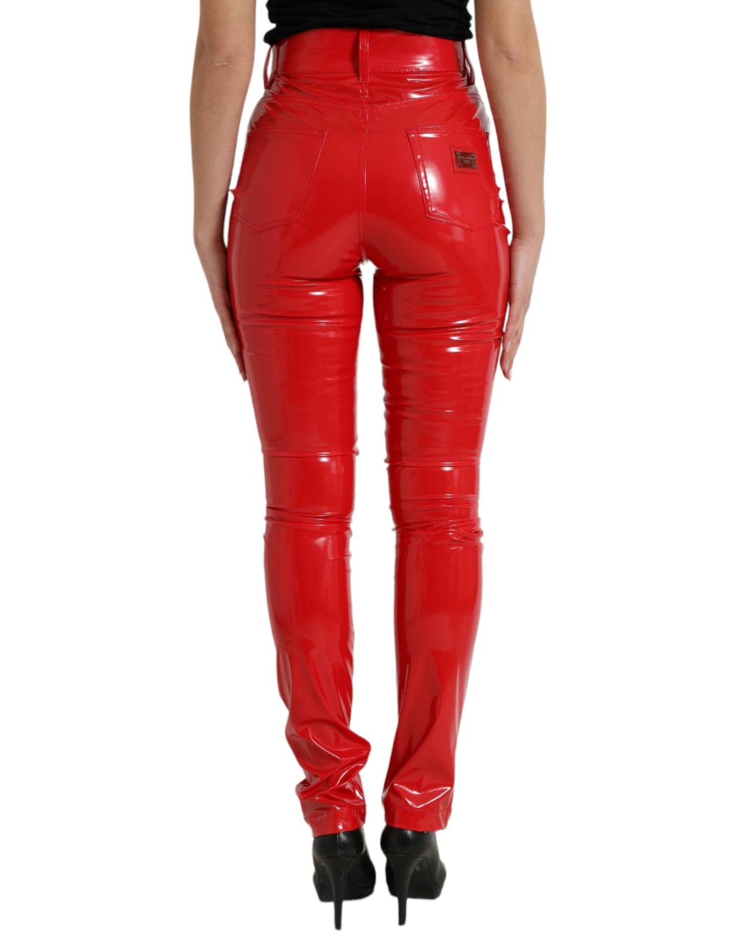 Dolce & Gabbana Shiny Red High Waist Skinny Pants by Dolce & Gabbana