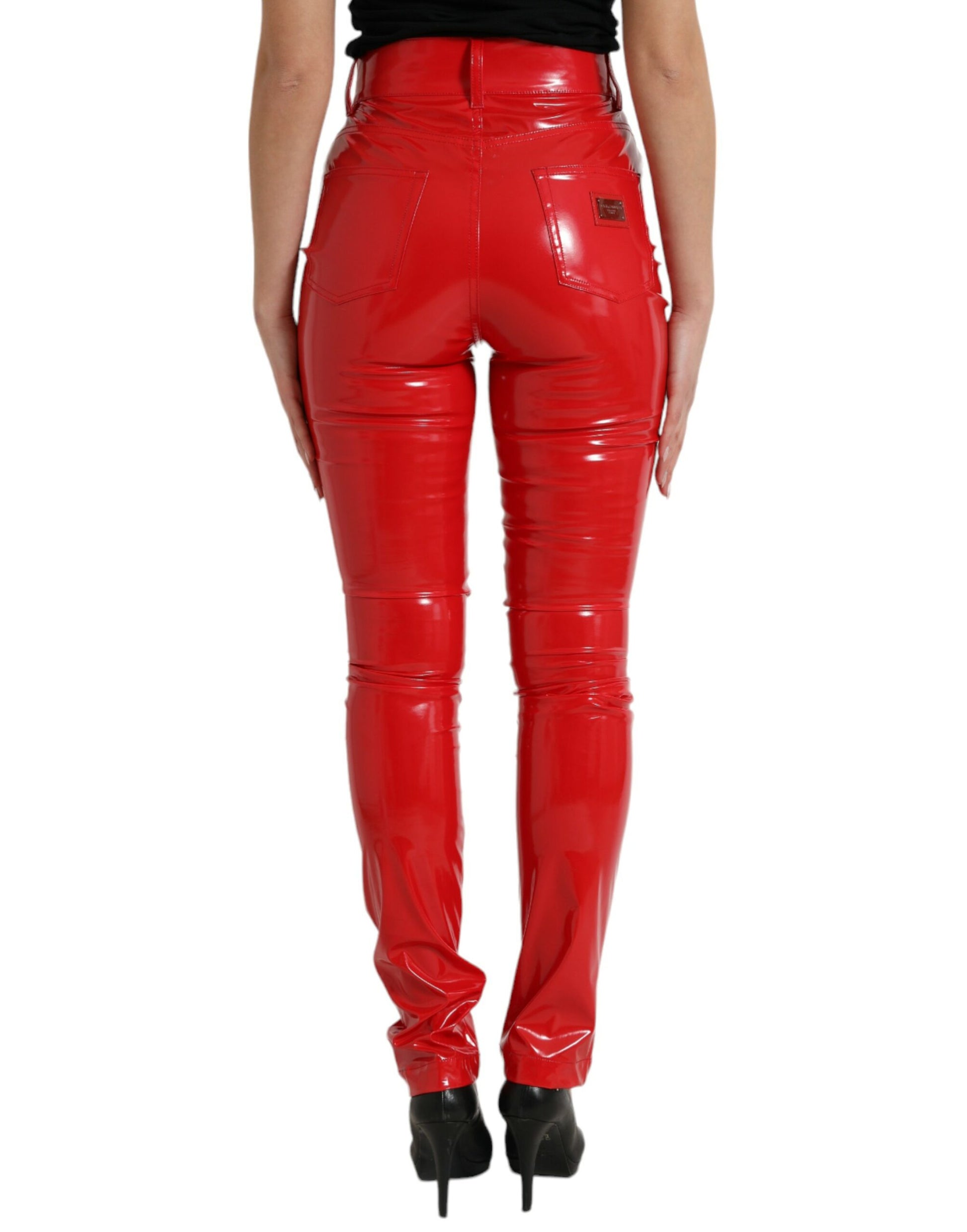 Dolce & Gabbana Shiny Red High Waist Skinny Pants by Dolce & Gabbana