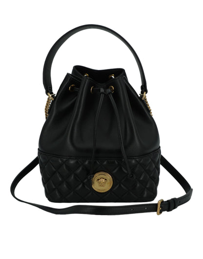 Versace Elegant Black Leather Medusa Bucket Shoulder Bag by Versace