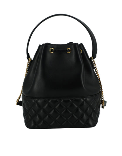Versace Elegant Black Leather Medusa Bucket Shoulder Bag by Versace