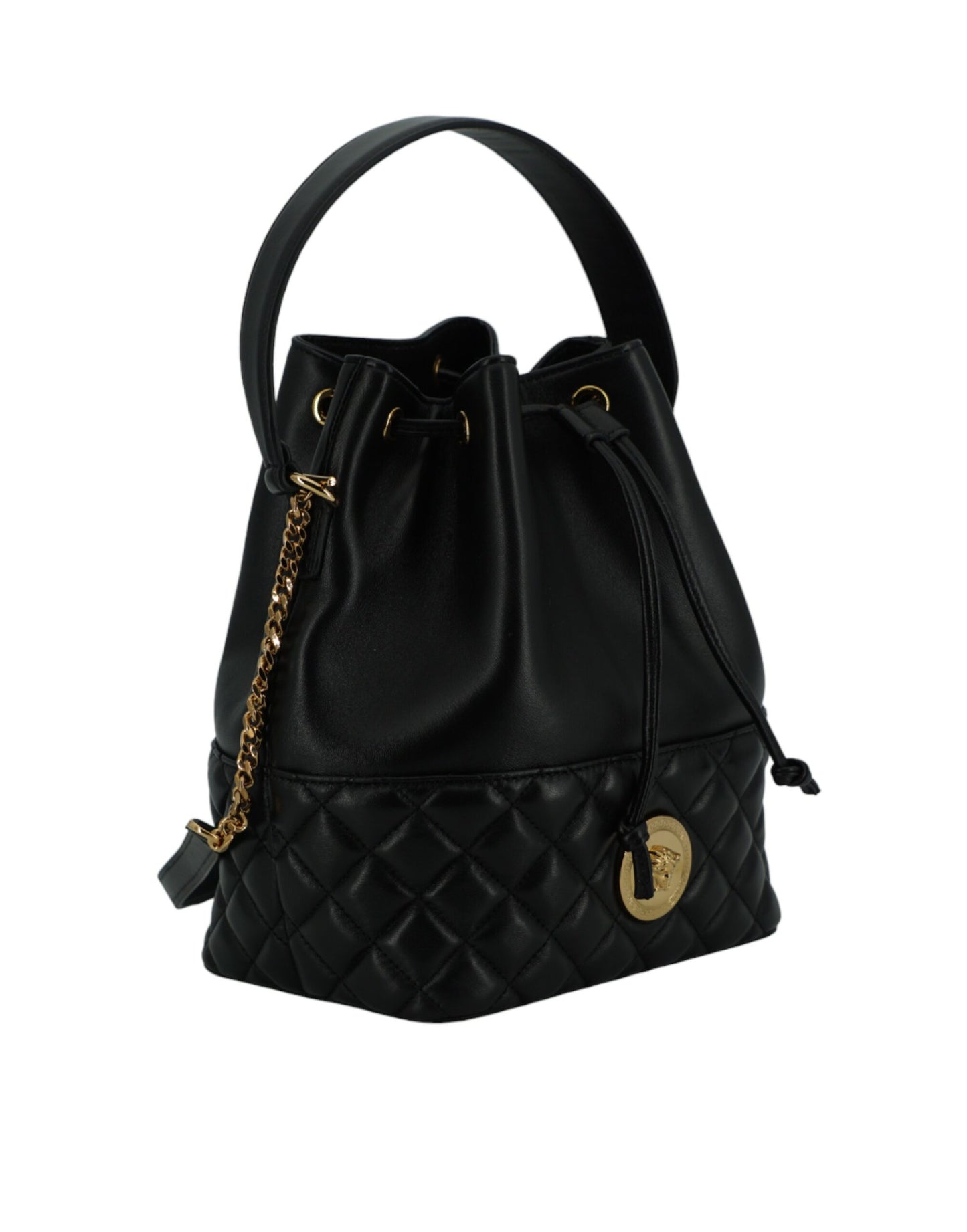 Versace Elegant Black Leather Medusa Bucket Shoulder Bag by Versace