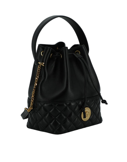 Versace Elegant Black Leather Medusa Bucket Shoulder Bag by Versace