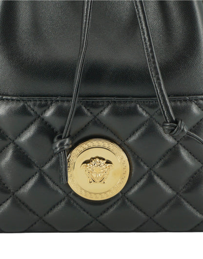 Versace Elegant Black Leather Medusa Bucket Shoulder Bag by Versace