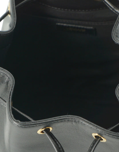 Versace Elegant Black Leather Medusa Bucket Shoulder Bag by Versace