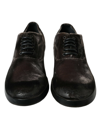 Chaussures Oxford à lacets en velours marron élégantes Dolce &amp; Gabbana