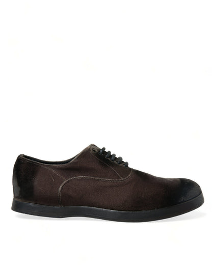 Chaussures Oxford à lacets en velours marron élégantes Dolce &amp; Gabbana