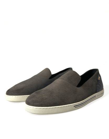 Dolce &amp; Gabbana Blue Suede Caiman Men Loafers Slippers Shoes