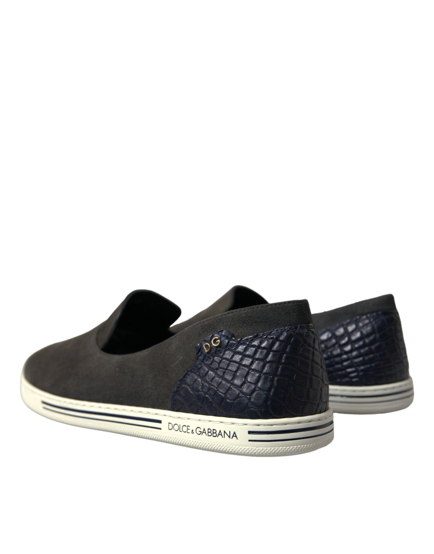 Dolce &amp; Gabbana Blue Suede Caiman Men Loafers Slippers Shoes