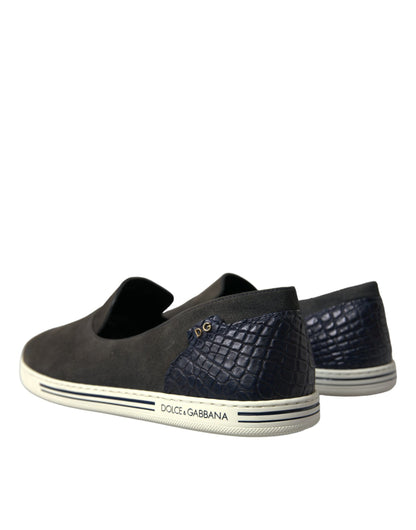 Dolce &amp; Gabbana Blue Suede Caiman Men Loafers Slippers Shoes