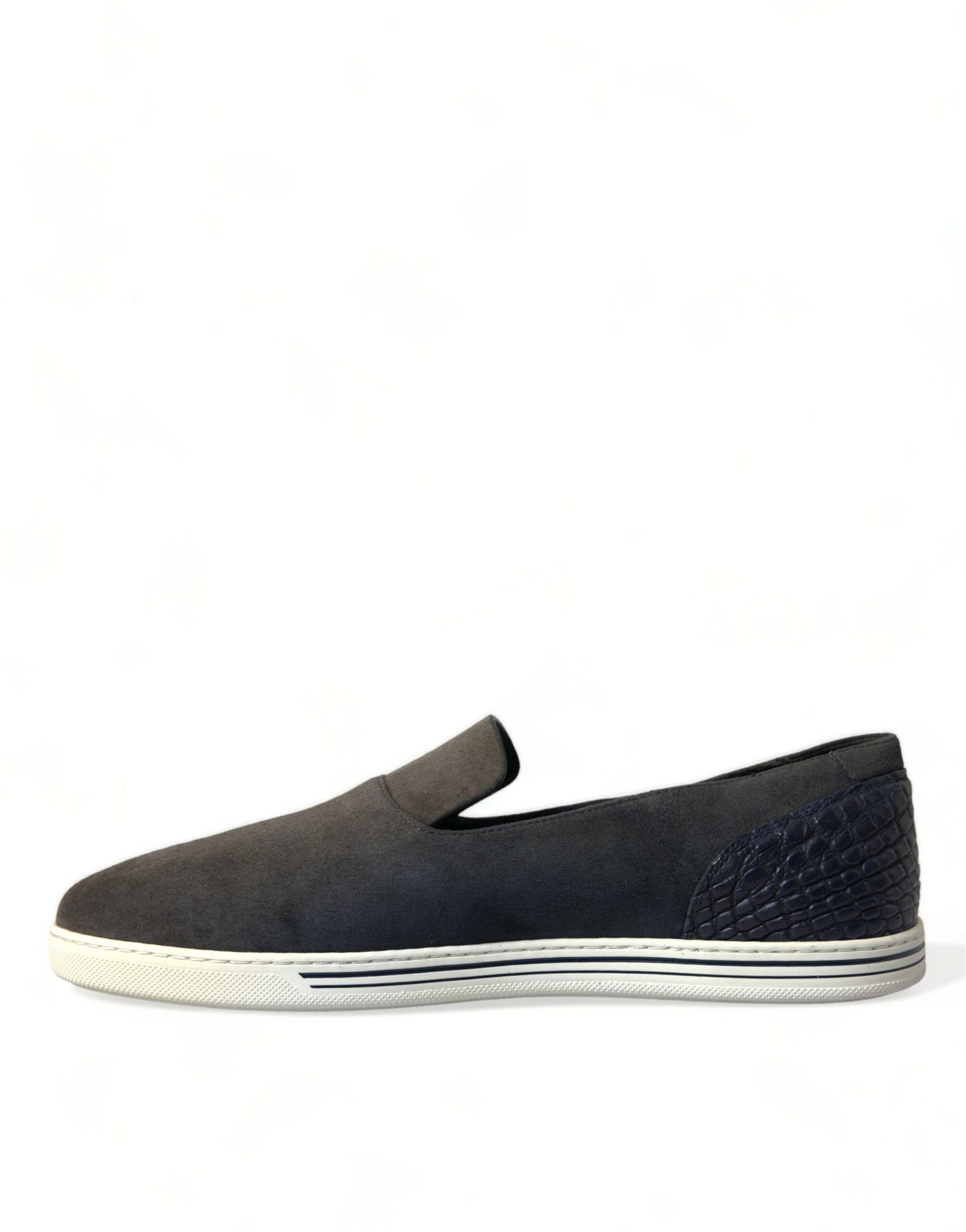 Dolce &amp; Gabbana Blue Suede Caiman Men Loafers Slippers Shoes