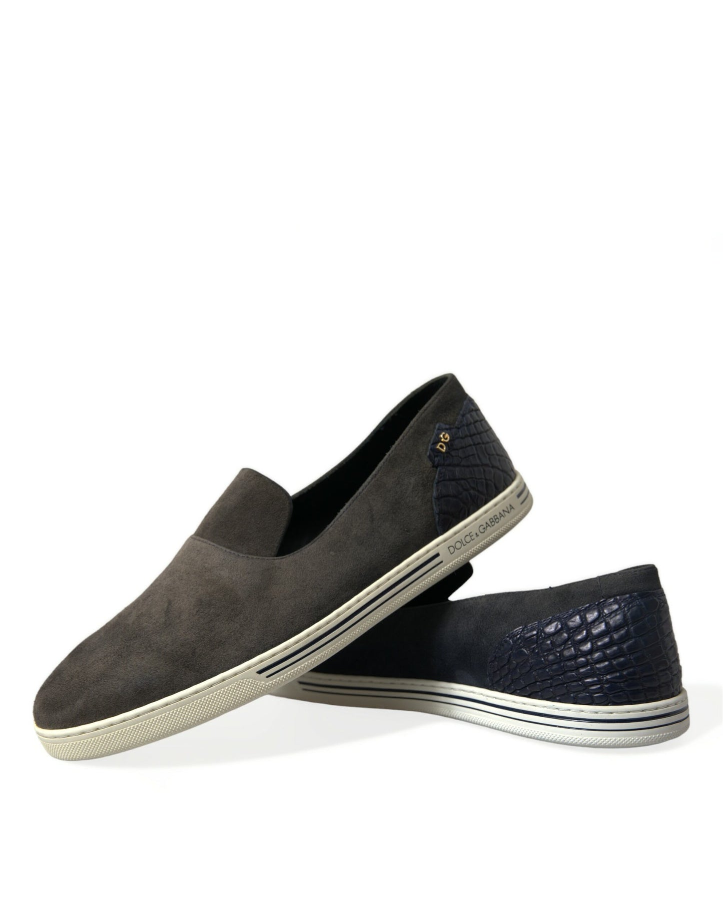 Dolce &amp; Gabbana Blue Suede Caiman Men Loafers Slippers Shoes