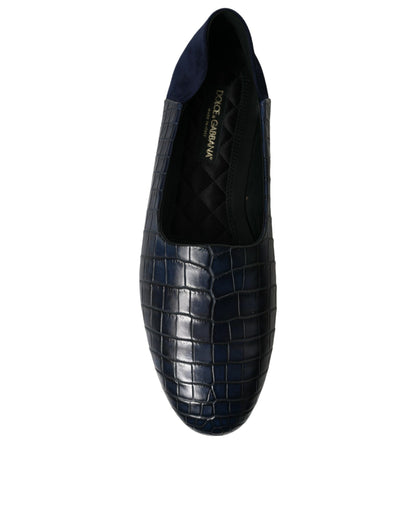 Mocassins élégants en cuir de crocodile bleu Dolce &amp; Gabbana