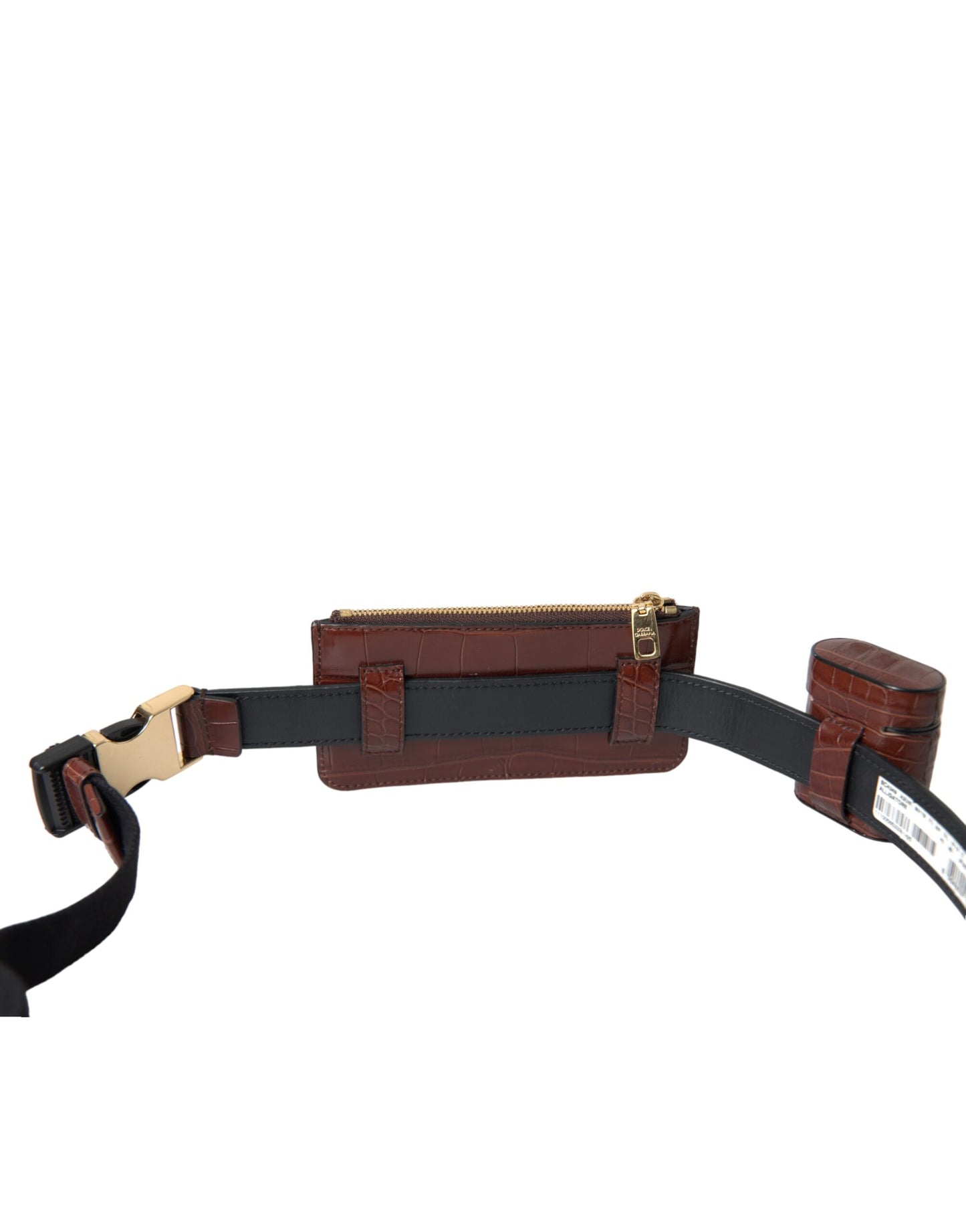 Dolce &amp; Gabbana Brown Alligator Leather Airpods Case Coin Purse Wallet