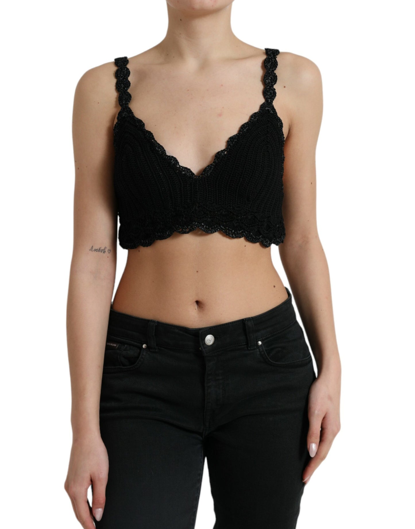 Dolce & Gabbana Black Cotton Bustier Cropped Crochet Tank Top by Dolce & Gabbana