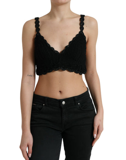 Dolce & Gabbana Black Cotton Bustier Cropped Crochet Tank Top by Dolce & Gabbana