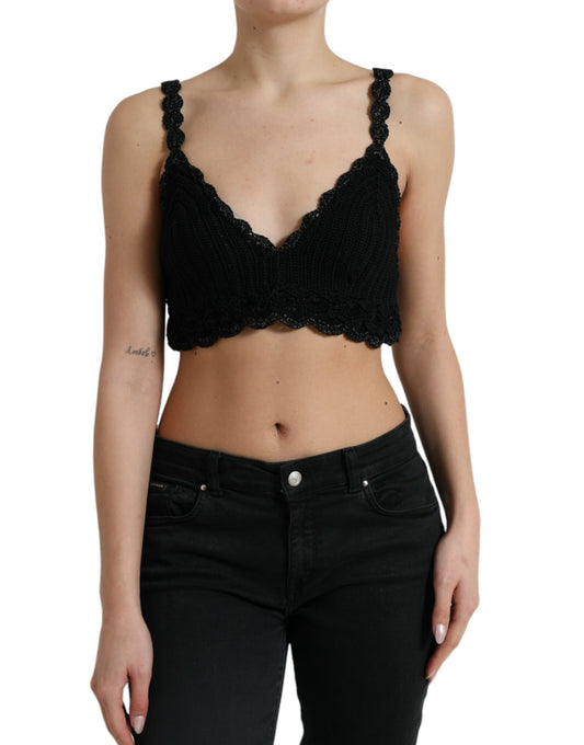 Dolce & Gabbana Black Cotton Bustier Cropped Crochet Tank Top by Dolce & Gabbana