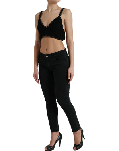 Dolce & Gabbana Black Cotton Bustier Cropped Crochet Tank Top by Dolce & Gabbana