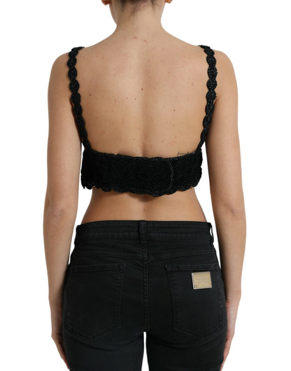 Dolce & Gabbana Black Cotton Bustier Cropped Crochet Tank Top by Dolce & Gabbana