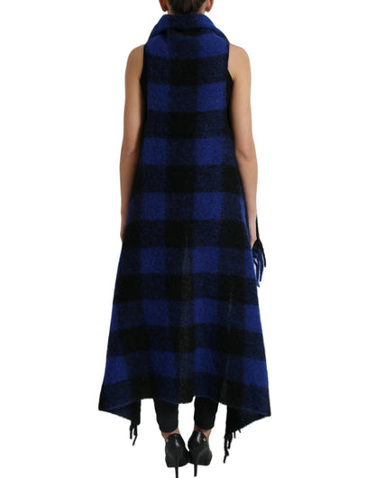Dolce & Gabbana Black Blue Buffalo Check Poncho Coat Sweater by Dolce & Gabbana