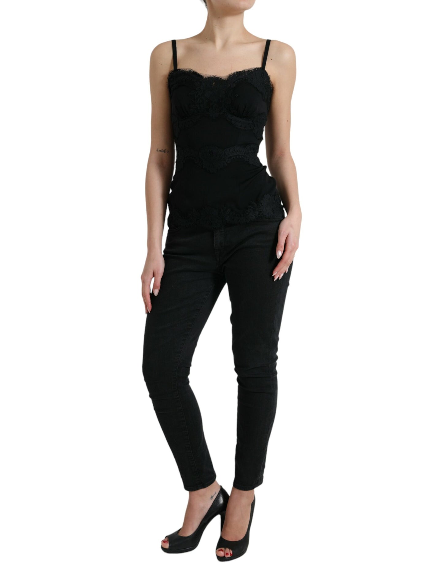 Dolce & Gabbana Black Silk Stretch Lace Sleeveless Tank Top by Dolce & Gabbana