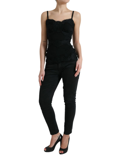 Dolce & Gabbana Black Silk Stretch Lace Sleeveless Tank Top by Dolce & Gabbana