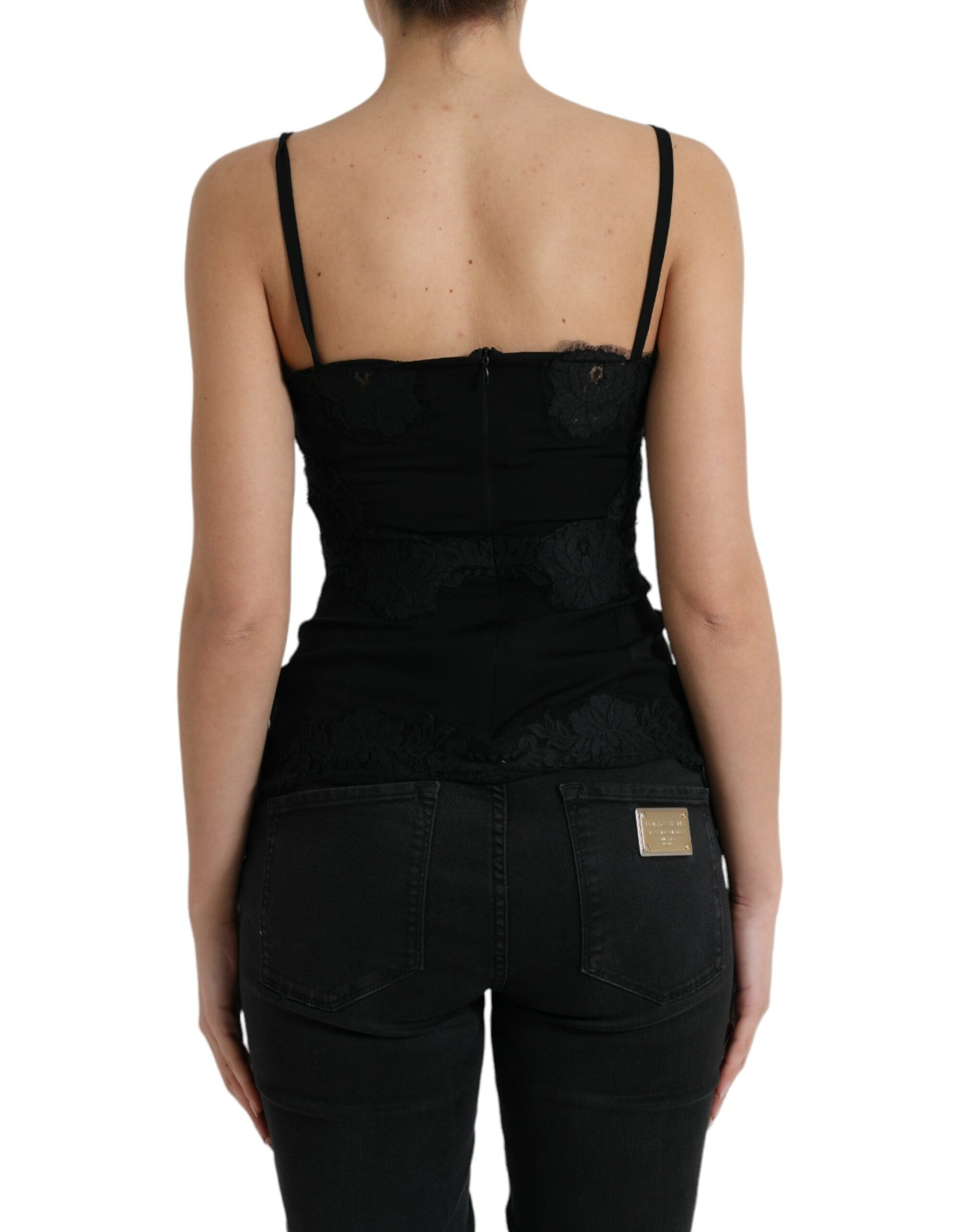 Dolce & Gabbana Black Silk Stretch Lace Sleeveless Tank Top by Dolce & Gabbana