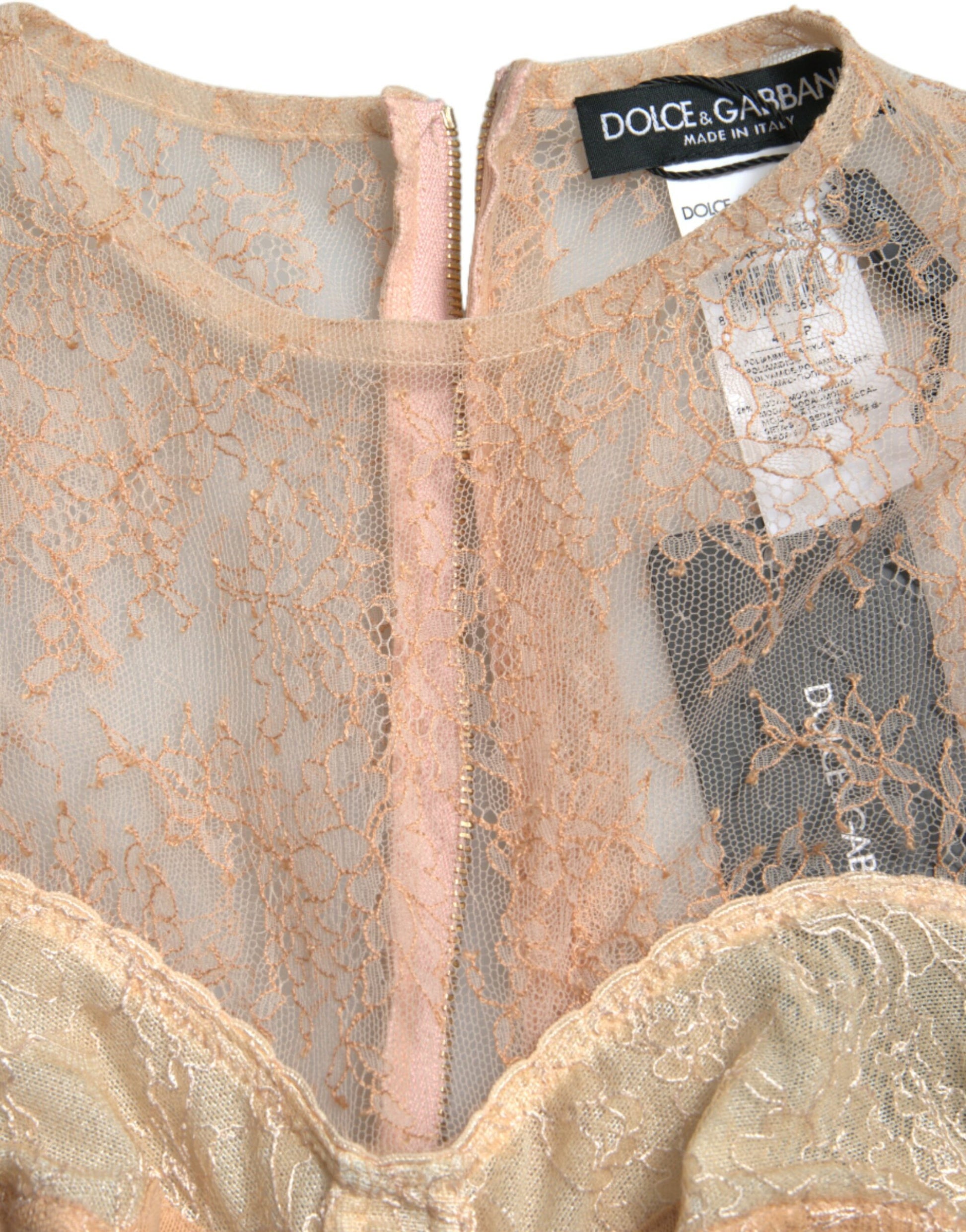 Dolce & Gabbana Beige Nylon Floral Lace Bustier Cropped Top by Dolce & Gabbana