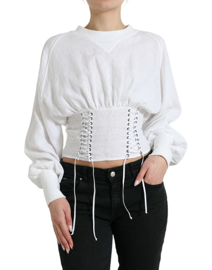 Dolce & Gabbana White Cotton Corset Cropped Long Sleeves Topclothing by Dolce & Gabbana