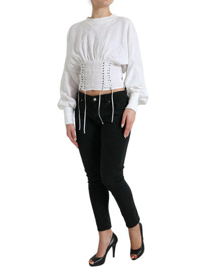 Dolce & Gabbana White Cotton Corset Cropped Long Sleeves Topclothing by Dolce & Gabbana
