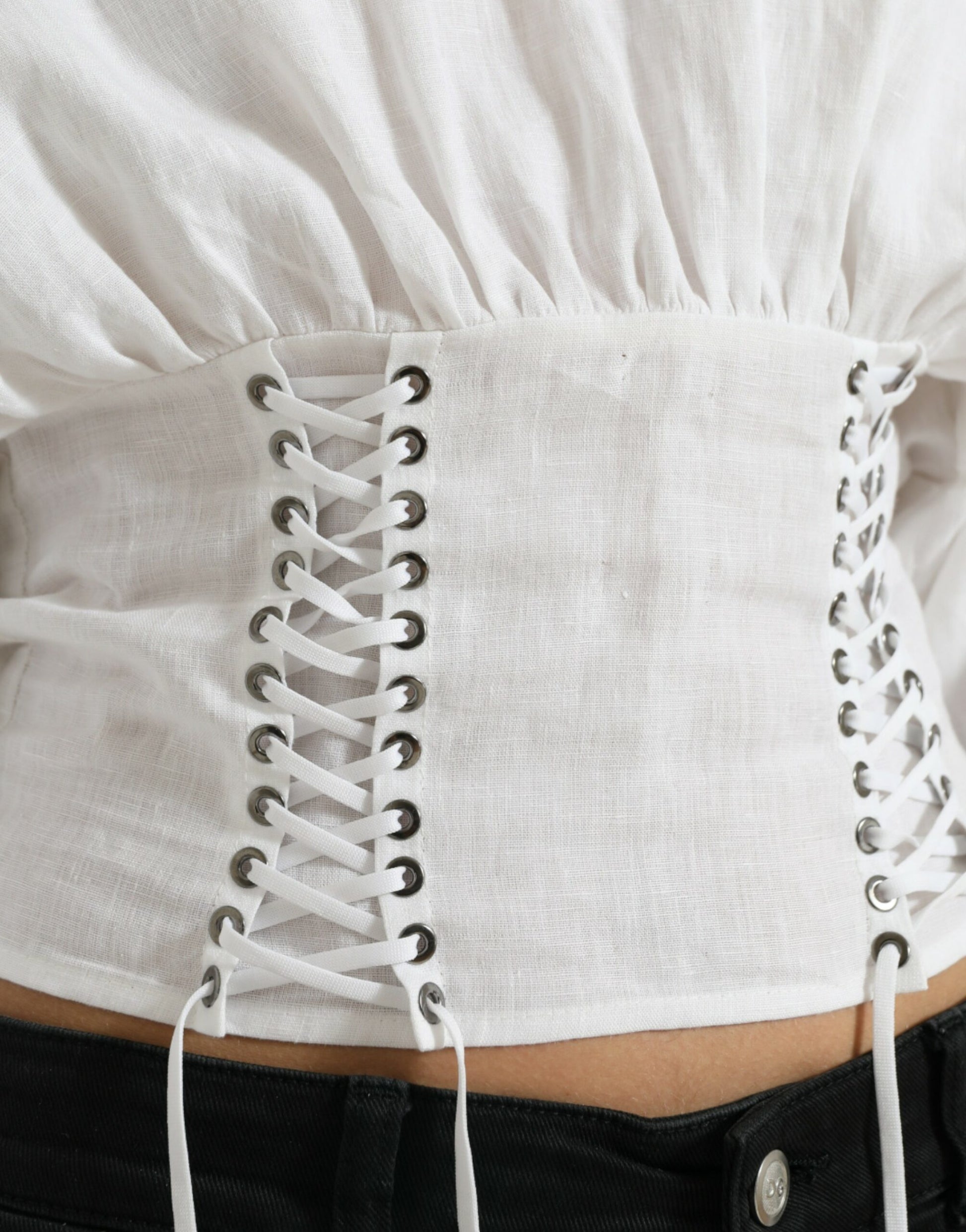 Dolce & Gabbana White Cotton Corset Cropped Long Sleeves Topclothing by Dolce & Gabbana