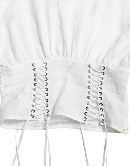 Dolce & Gabbana White Cotton Corset Cropped Long Sleeves Topclothing by Dolce & Gabbana