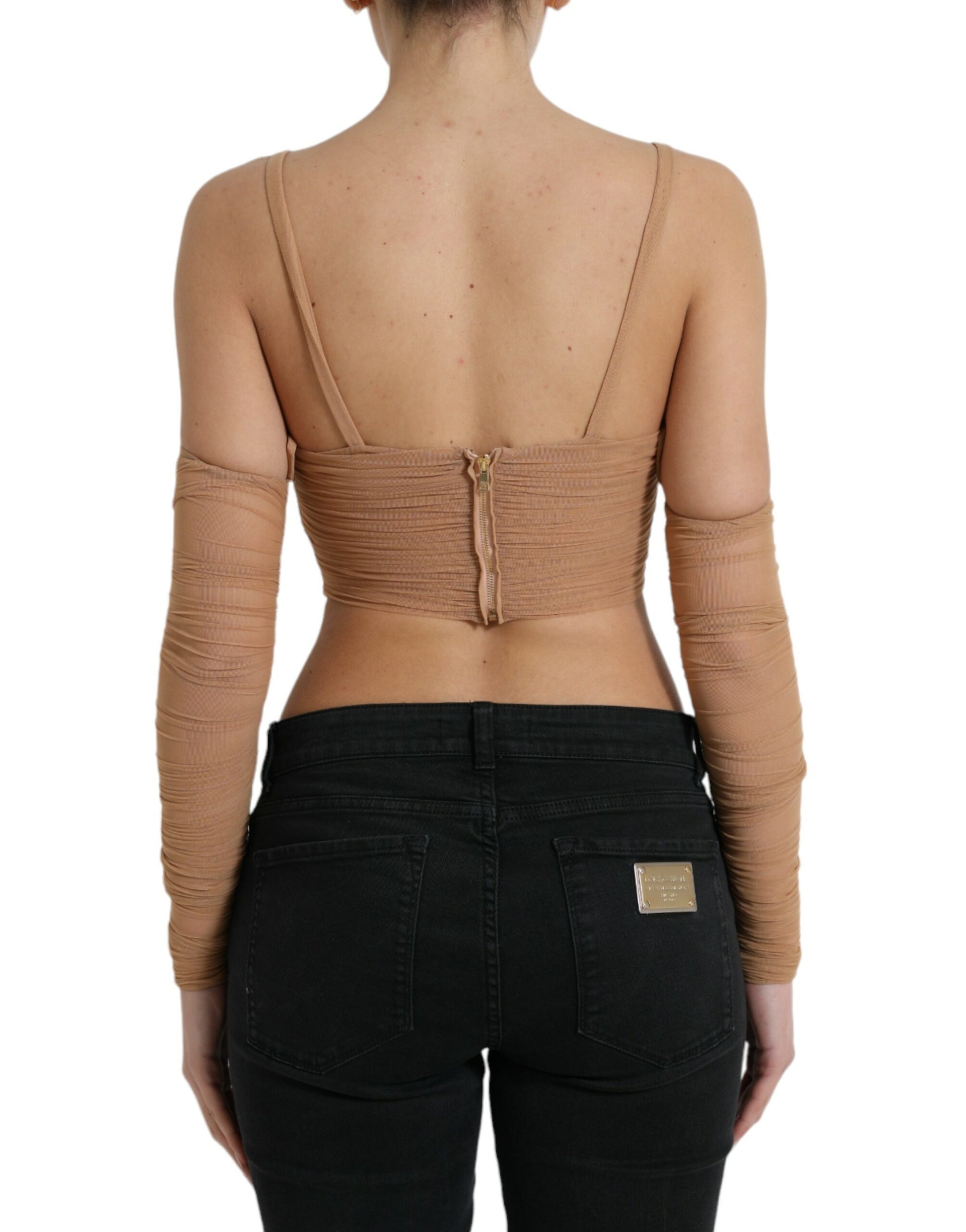Dolce & Gabbana Brown Nylon Stretch Open Shoulder Cropped Top by Dolce & Gabbana