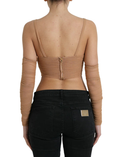 Dolce & Gabbana Brown Nylon Stretch Open Shoulder Cropped Top by Dolce & Gabbana