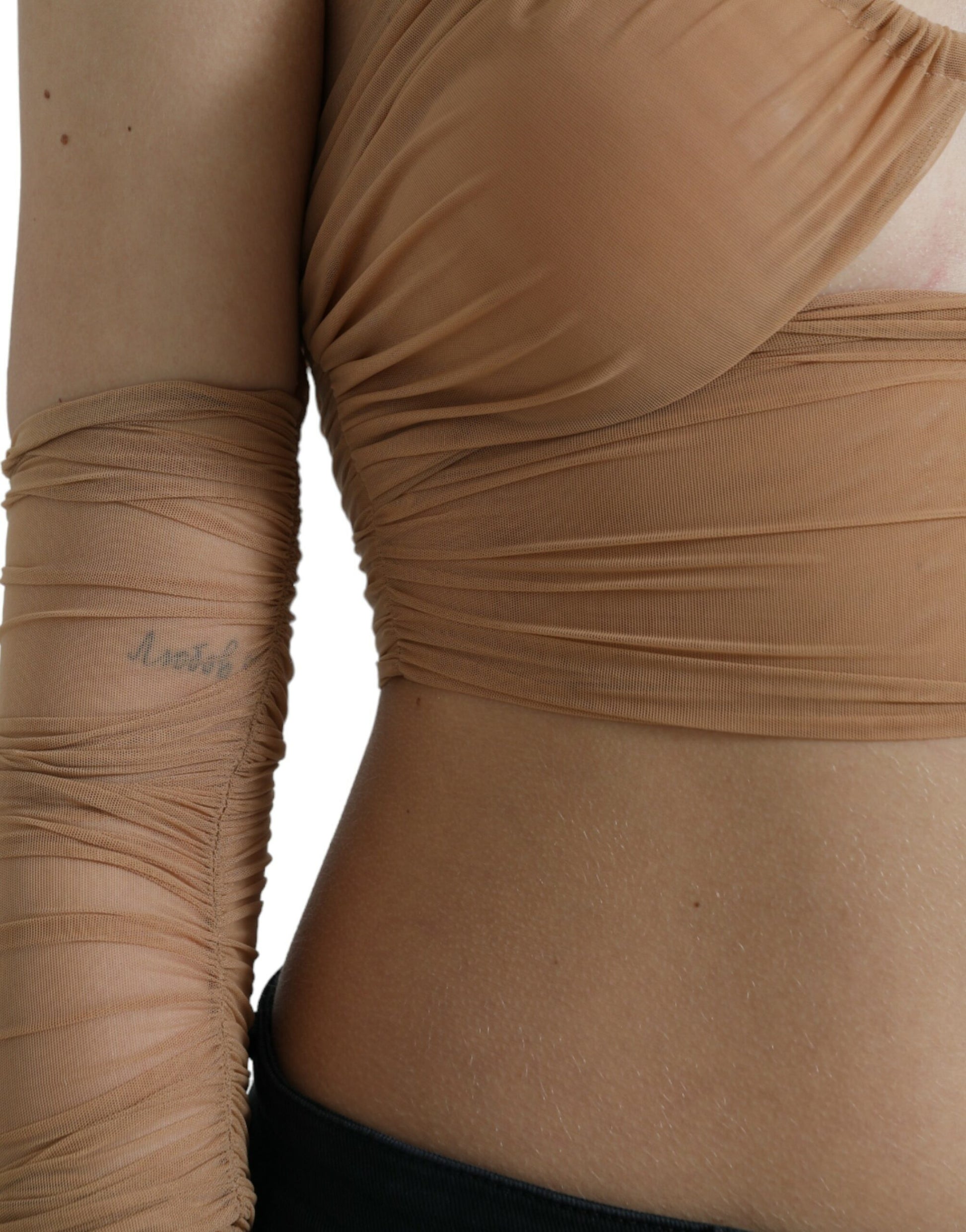 Dolce & Gabbana Brown Nylon Stretch Open Shoulder Cropped Top by Dolce & Gabbana