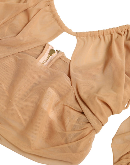 Dolce & Gabbana Brown Nylon Stretch Open Shoulder Cropped Top by Dolce & Gabbana