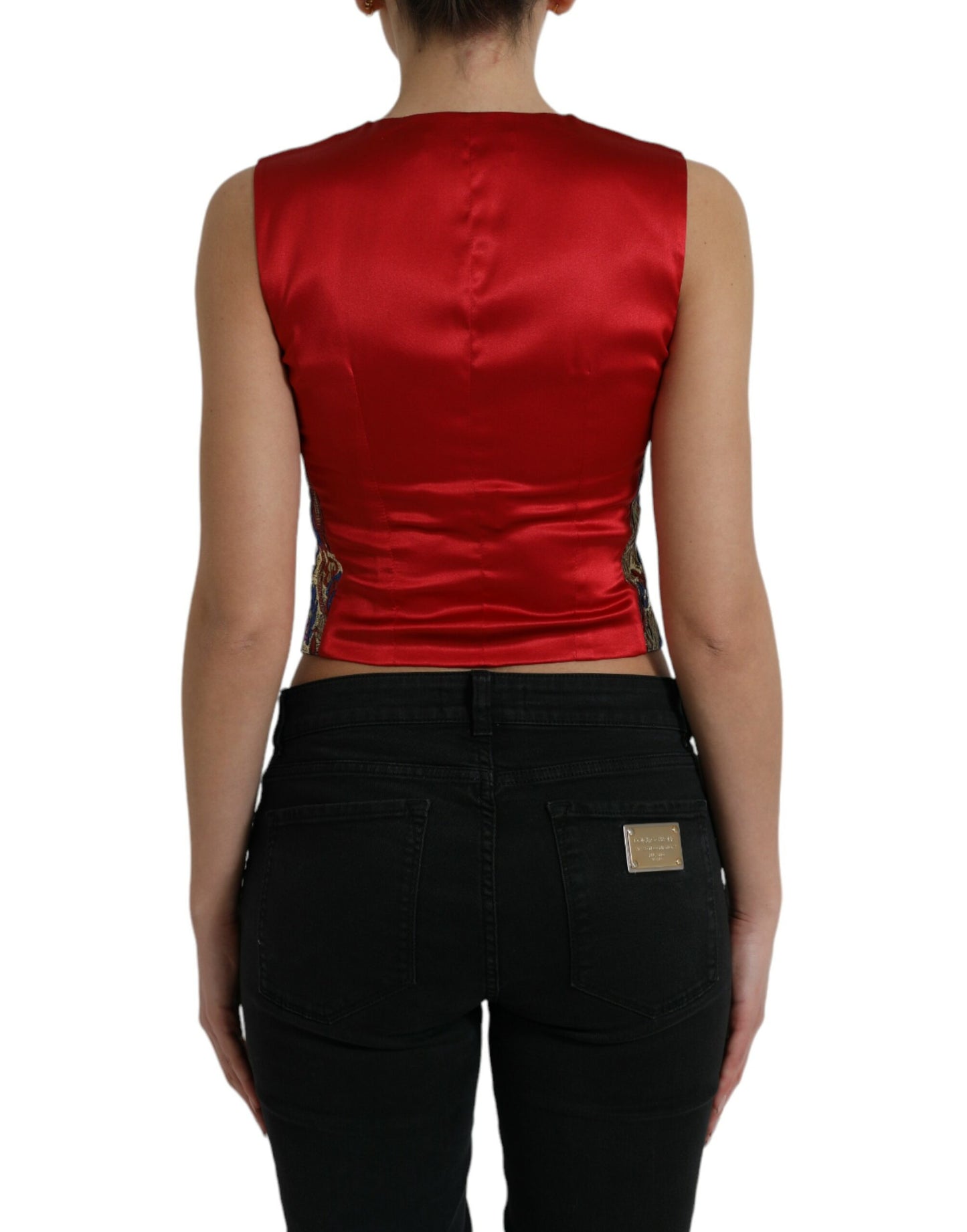 Dolce &amp; Gabbana Multicolor Jacquard Button Waistcoat Vest Top
