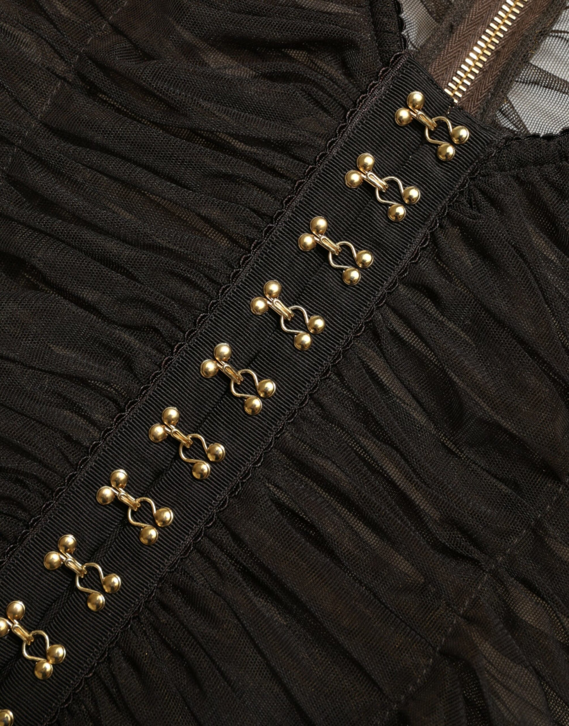 Dolce & Gabbana Brown Embellished Nylon Stretch Cropped Top by Dolce & Gabbana