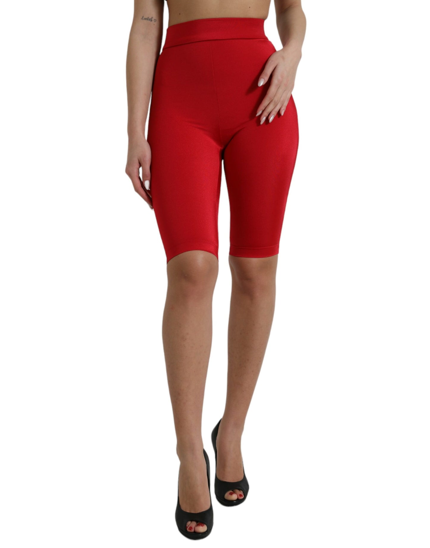 Dolce & Gabbana Red Stretch High Waist Cropped Leggings Pants by Dolce & Gabbana